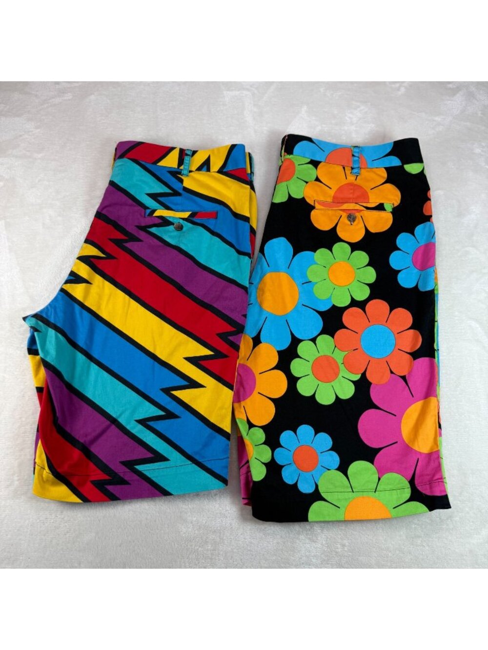Lot of 2 Loudmouth Golf Shorts Captain Thunderbolt Bright Daisy Mens 38